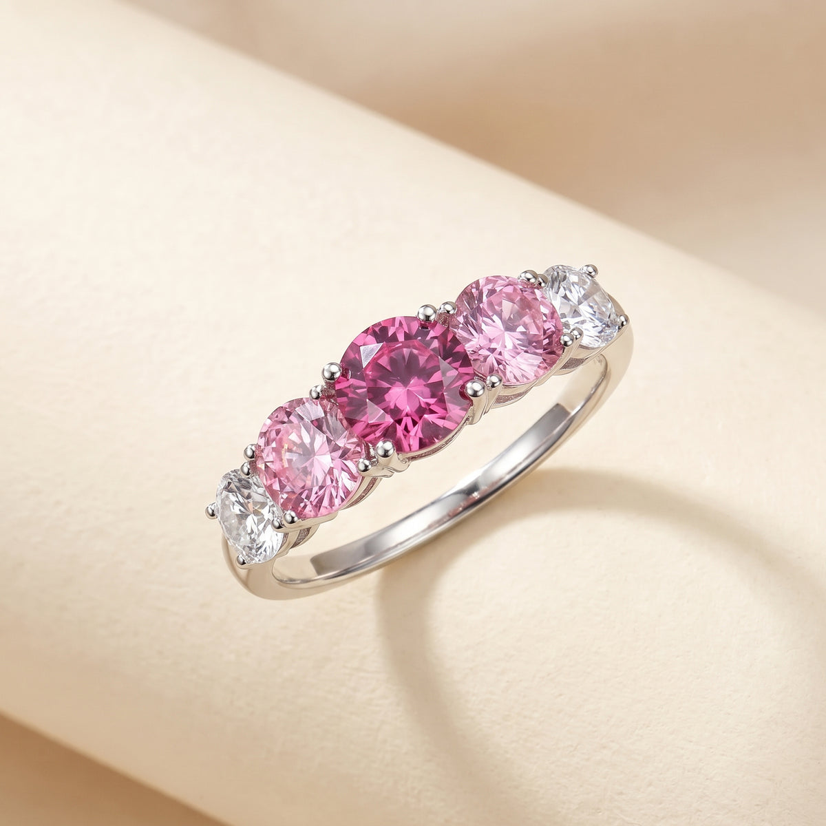 Rosebloom 3.6 Carat Pink & White Moissanite Five-Stone Ring