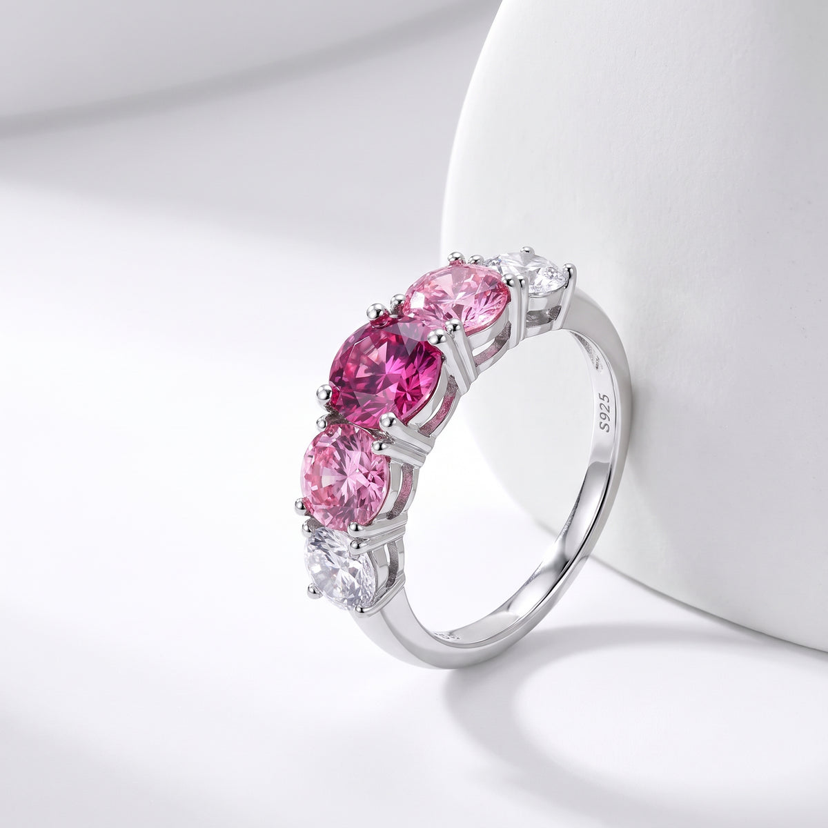 Rosebloom 3.6 Carat Pink & White Moissanite Five-Stone Ring