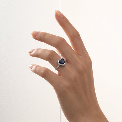 Midnight 2 Carat Blue Heart Moissanite Halo Ring