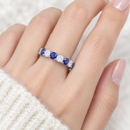 Azure Sapphire & Moissanite Eternity Ring