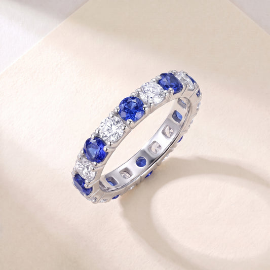 Azure Sapphire & Moissanite Eternity Ring