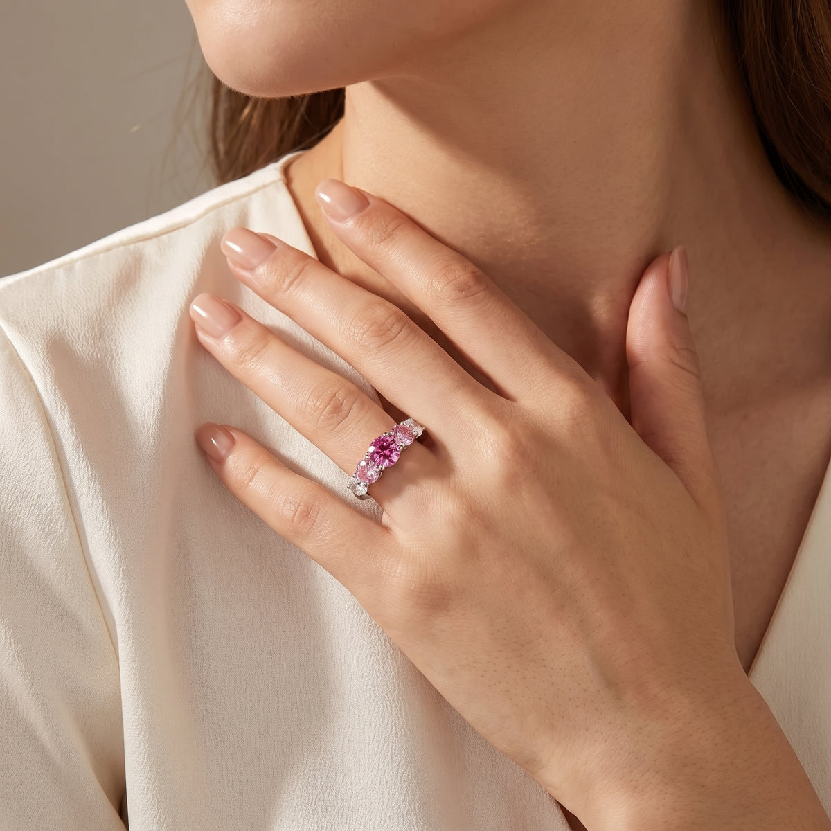 Rosebloom 3.6 Carat Pink & White Moissanite Five-Stone Ring
