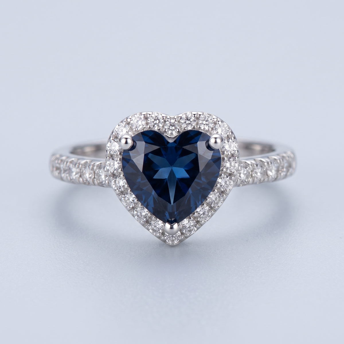 Midnight 2 Carat Blue Heart Moissanite Halo Ring