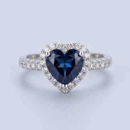 Midnight 2 Carat Blue Heart Moissanite Halo Ring
