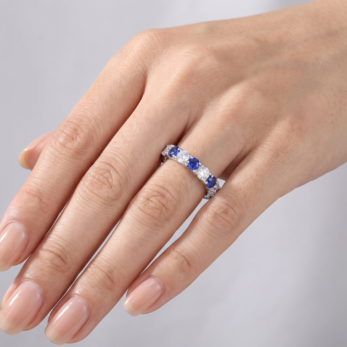 Azure Sapphire & Moissanite Eternity Ring