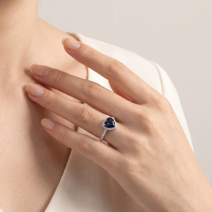 Midnight 2 Carat Blue Heart Moissanite Halo Ring
