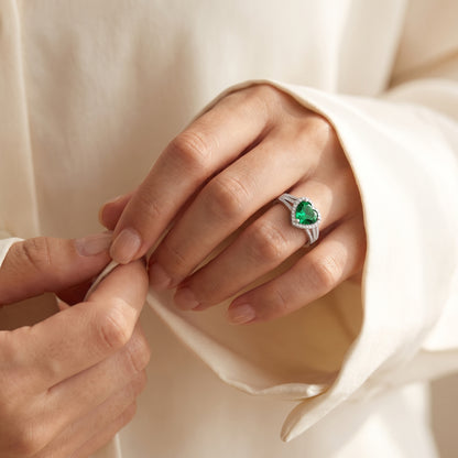 Evergreen 2 Carat Green Heart Moissanite Halo Ring