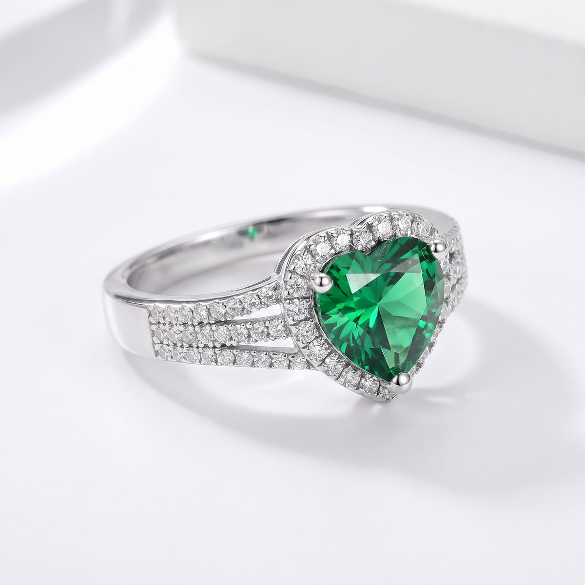 Evergreen 2 Carat Green Heart Moissanite Halo Ring