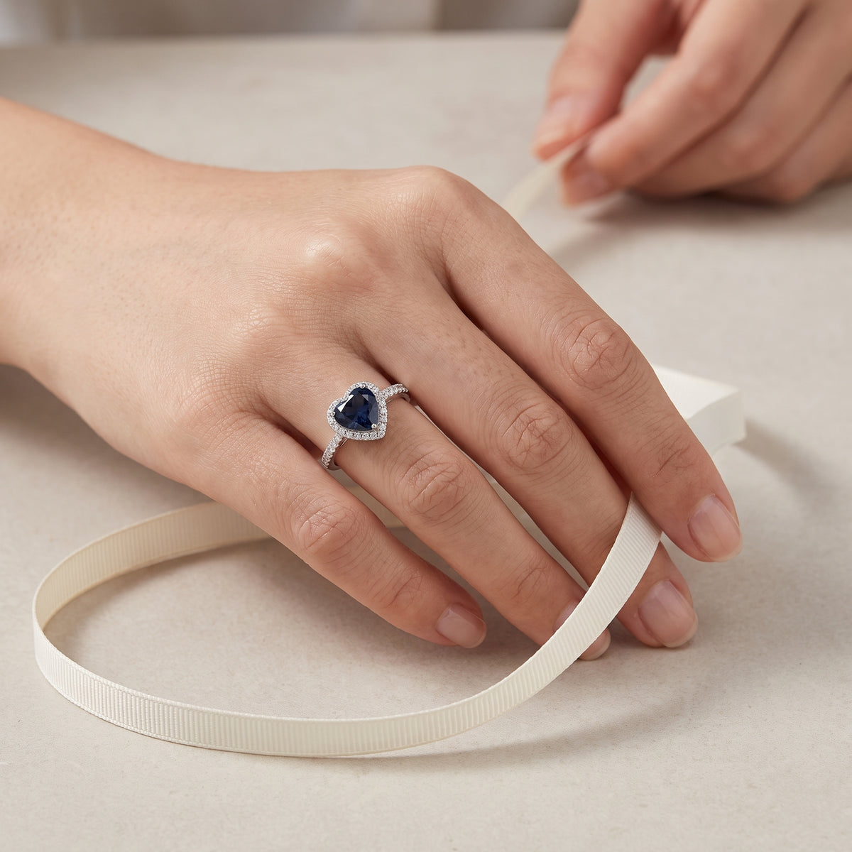 Midnight 2 Carat Blue Heart Moissanite Halo Ring