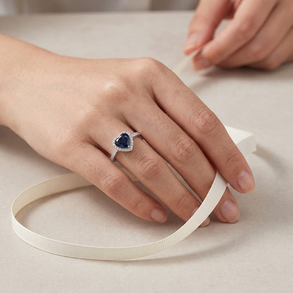Midnight 2 Carat Blue Heart Moissanite Halo Ring