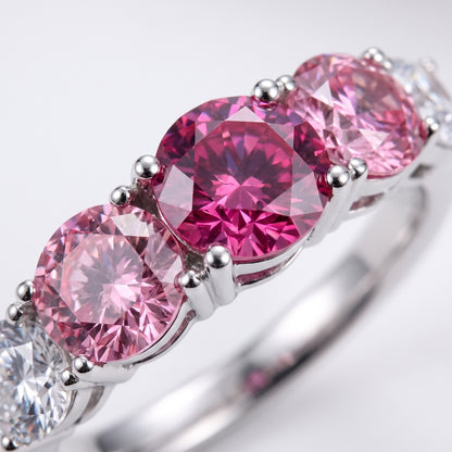 Rosebloom 3.6 Carat Pink & White Moissanite Five-Stone Ring