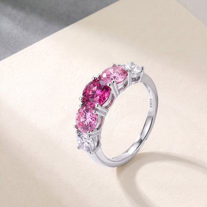 Rosebloom 3.6 Carat Pink & White Moissanite Five-Stone Ring