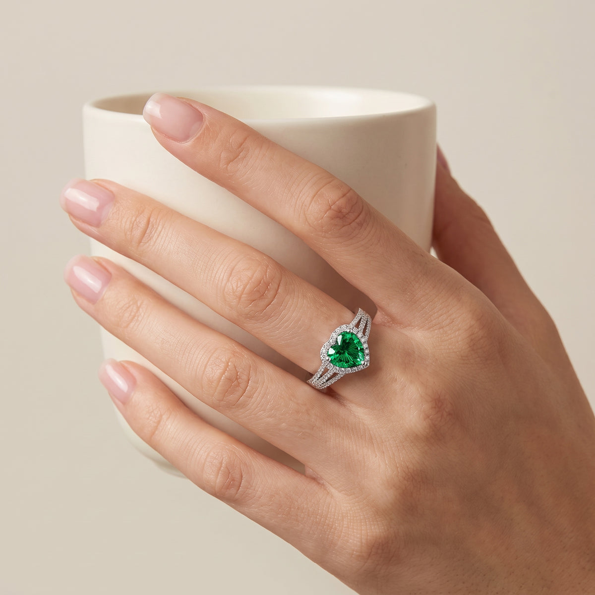 Evergreen 2 Carat Green Heart Moissanite Halo Ring