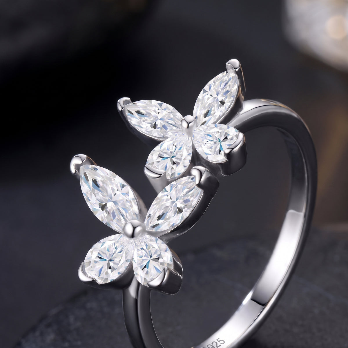 Aliflor moissanite bloom ring side view