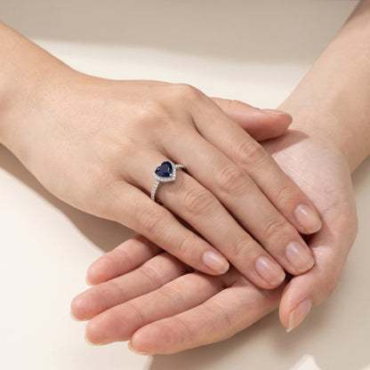 Midnight 2 Carat Blue Heart Moissanite Halo Ring